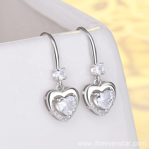 925 Sterling Silver Blue Zirconia Heart Shaped Earrings